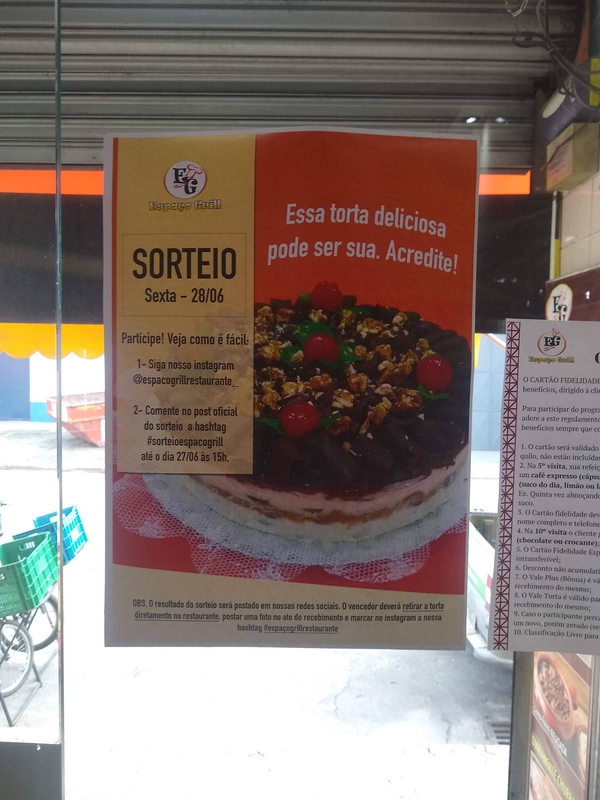 Espaço Grill cardápio