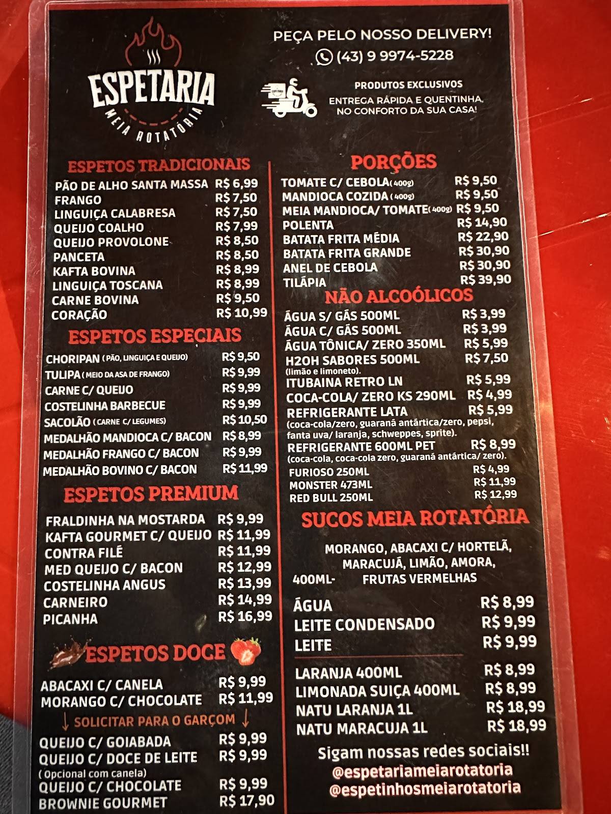 Espetaria Meia Rotatória cardápio