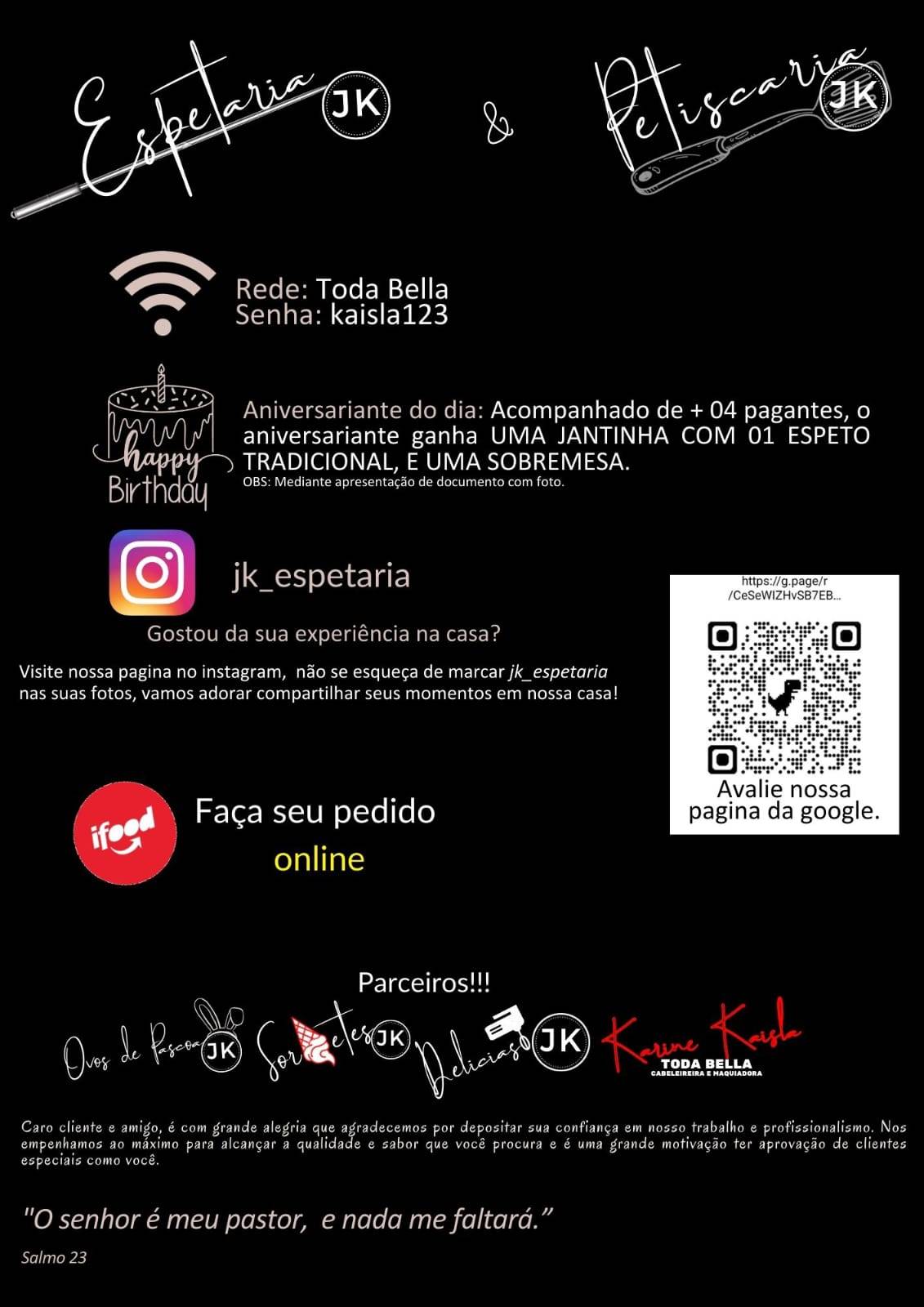 Espetaria e Petiscaria JK cardápio