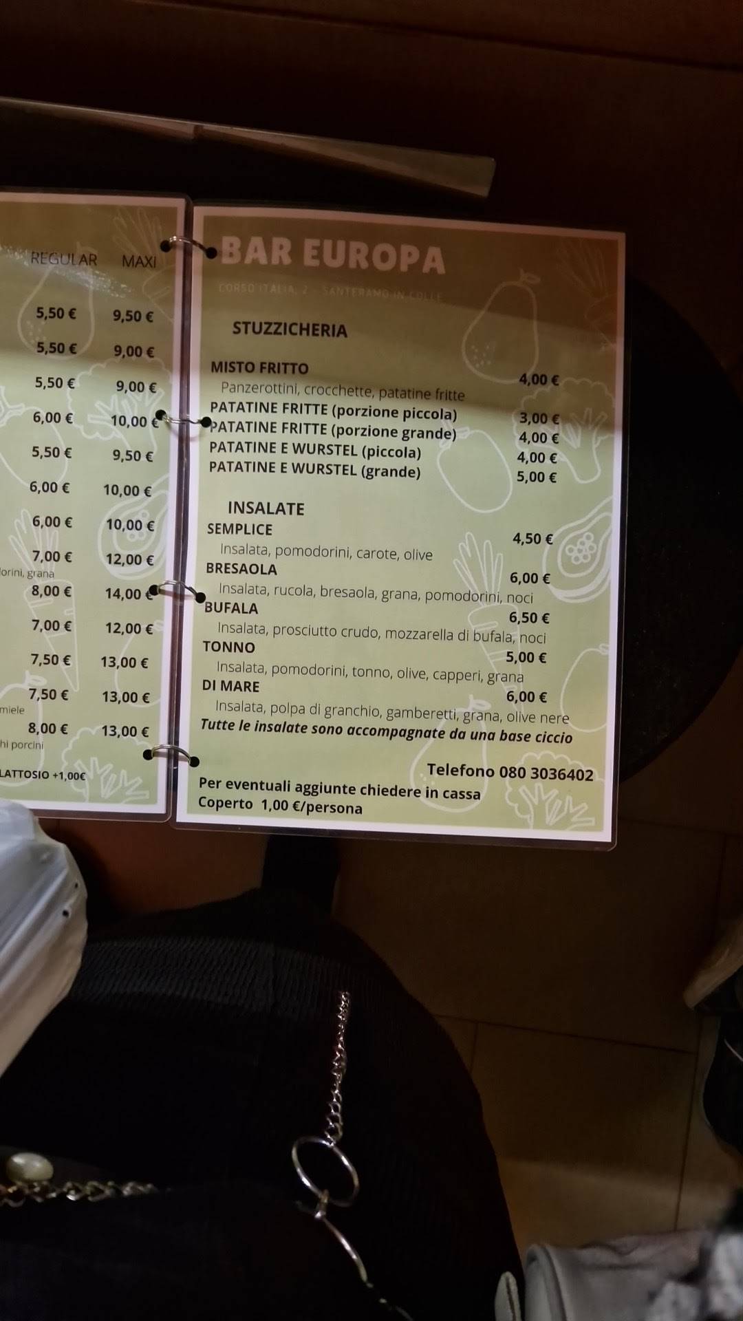 Menu di 'Europa' Bar Ristorante Di Leo Marilena & C Sas 