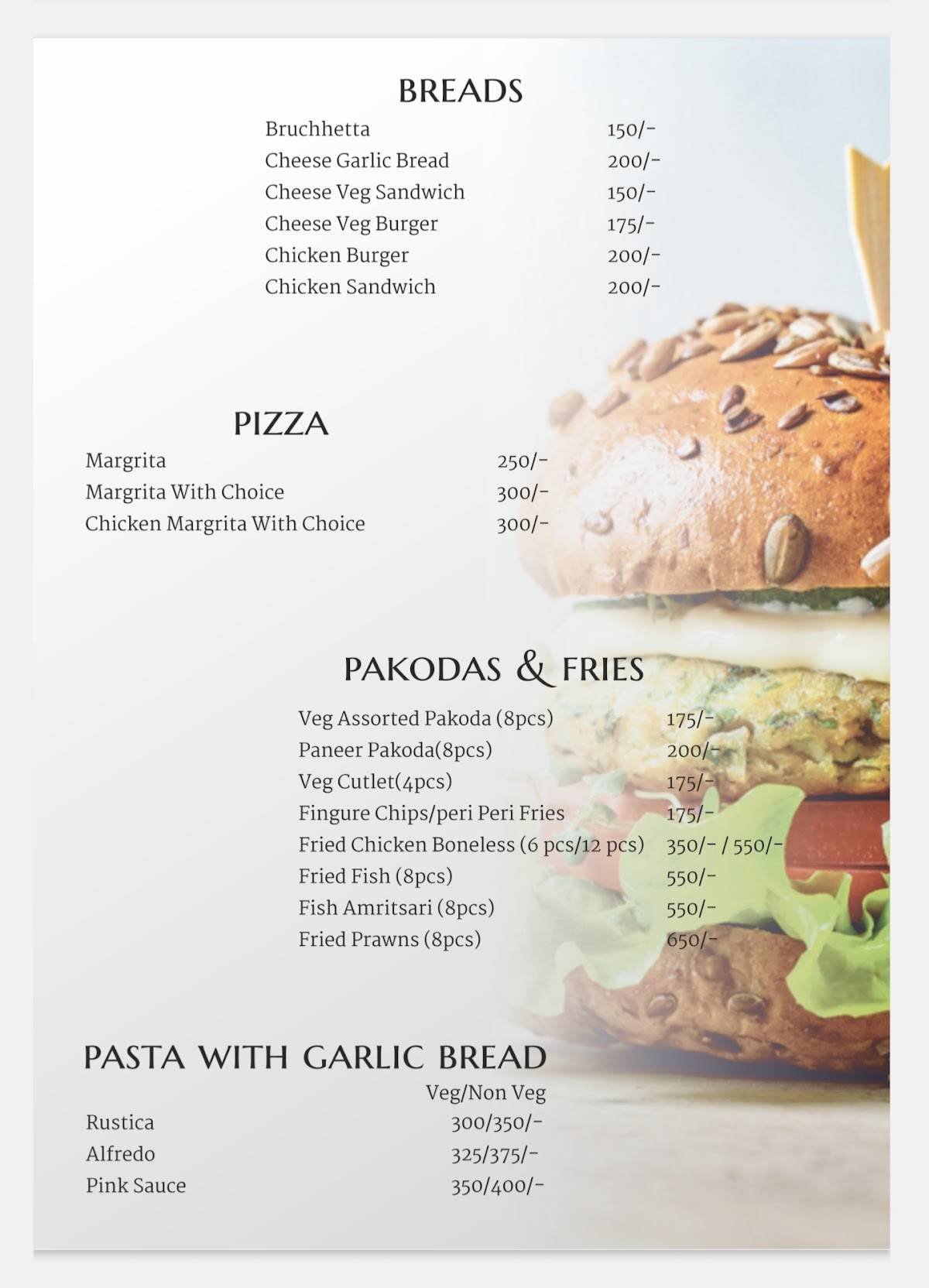 Evergreen Restaurant menu