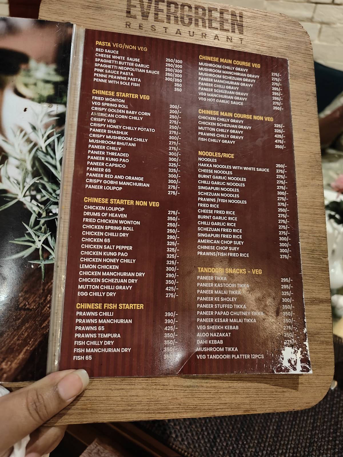 Evergreen Restaurant menu
