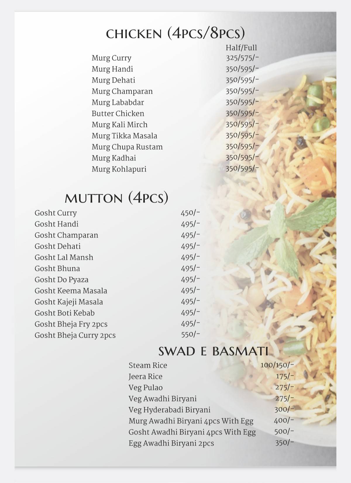 Evergreen Restaurant menu