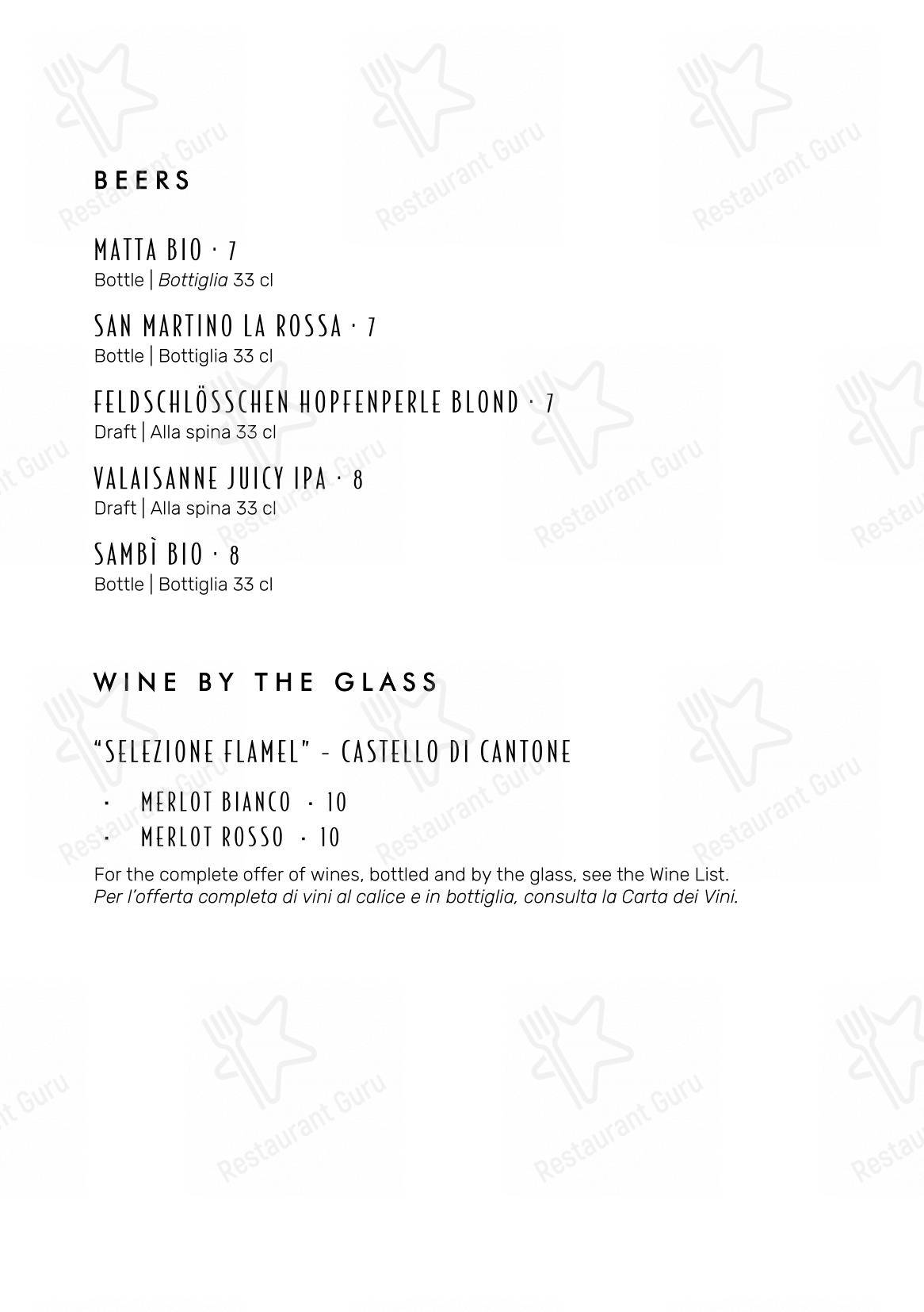 Menu bar per FLAMEL Restaurant & Mixology Bar in Lugano