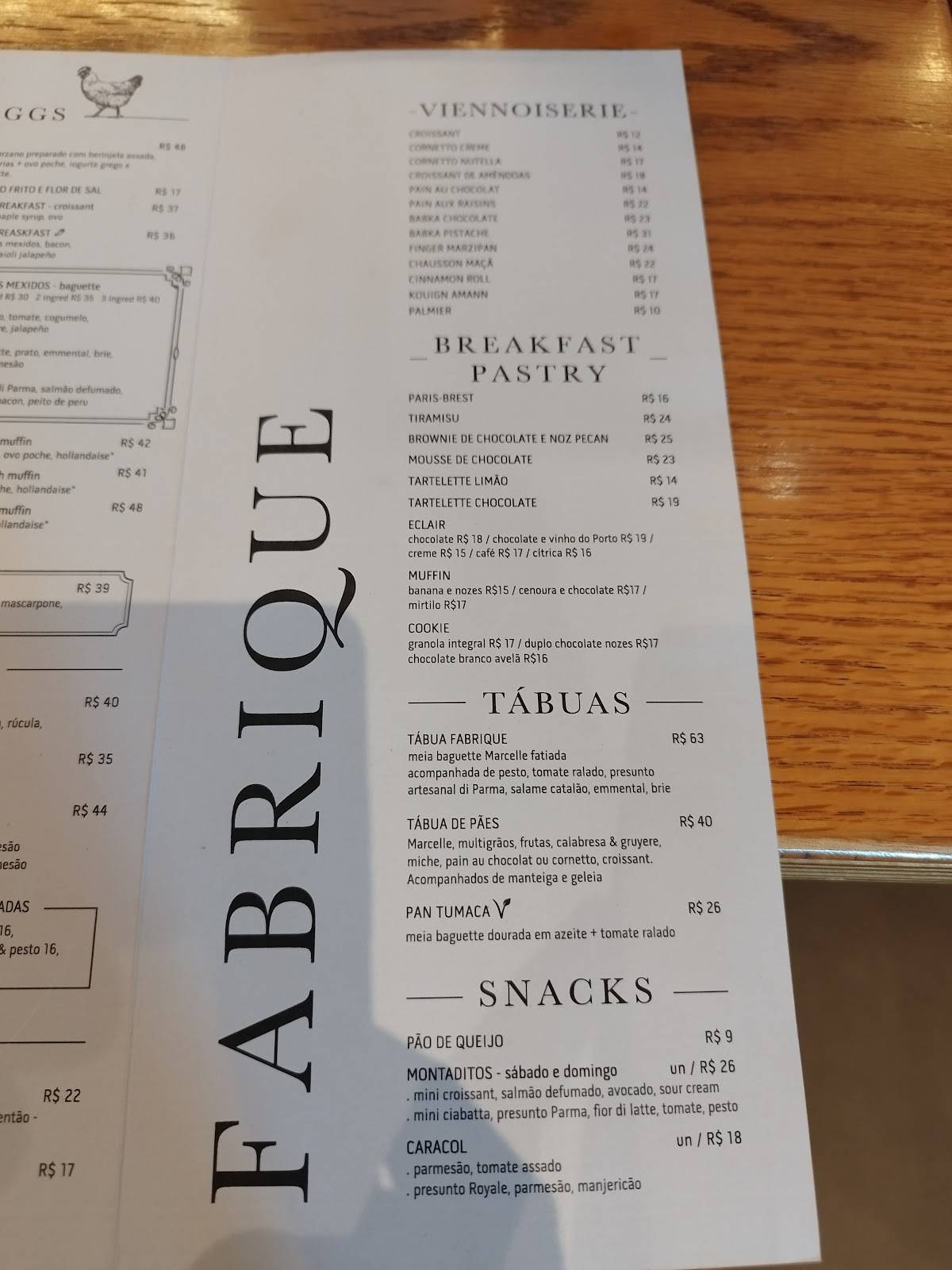 Fabrique Pão e Café - Vila Romana cardápio