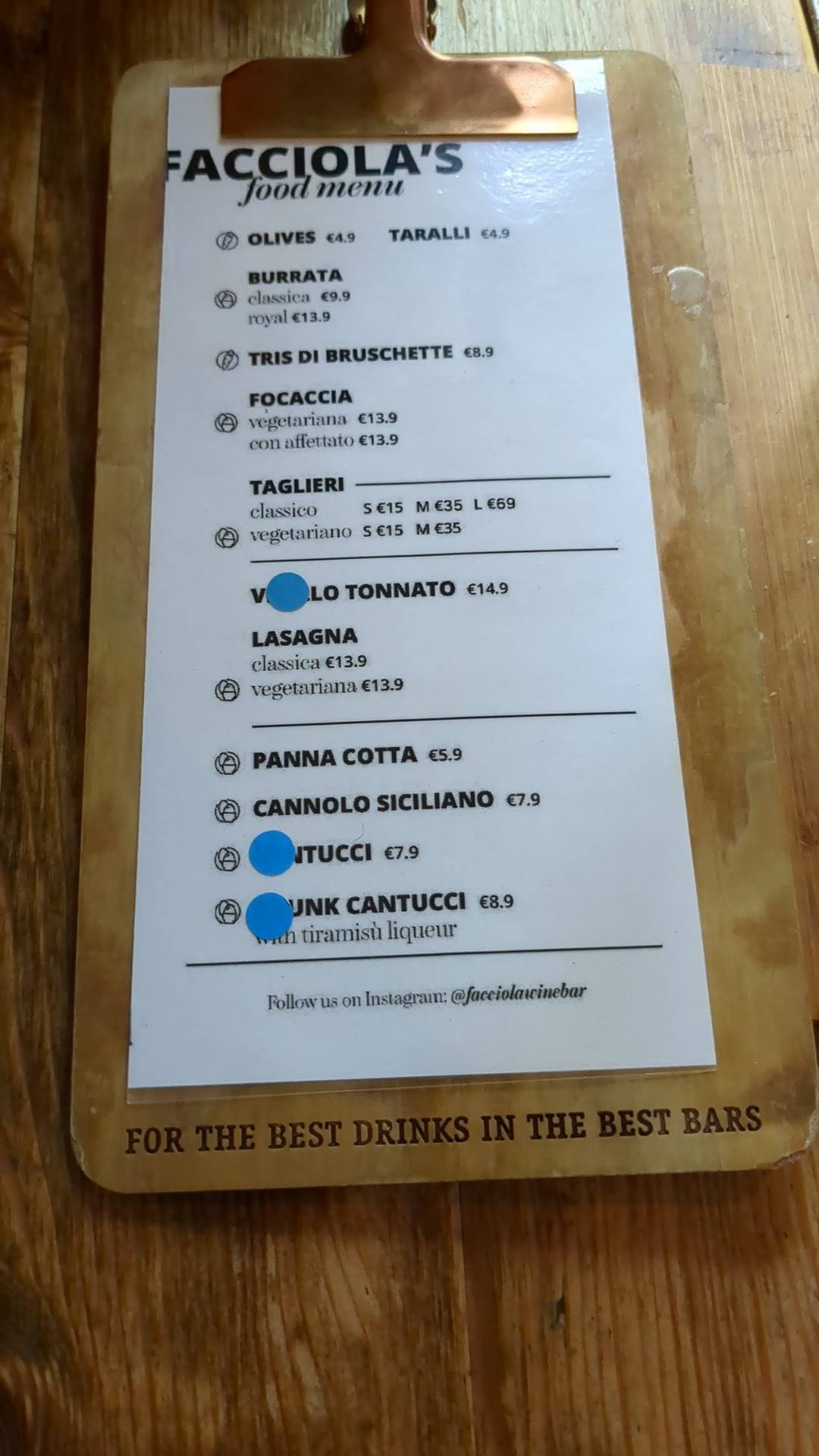 Menu de Facciola
