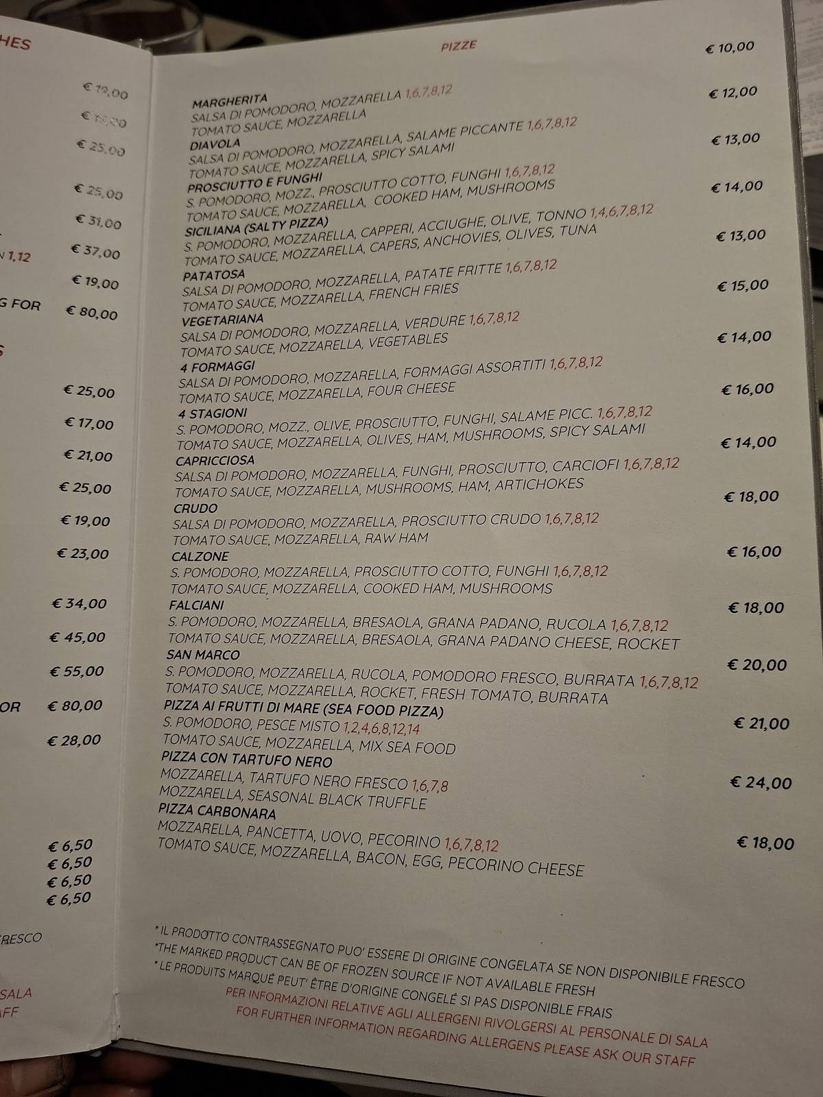 Menu di Falciani Ristorante Pizzería 