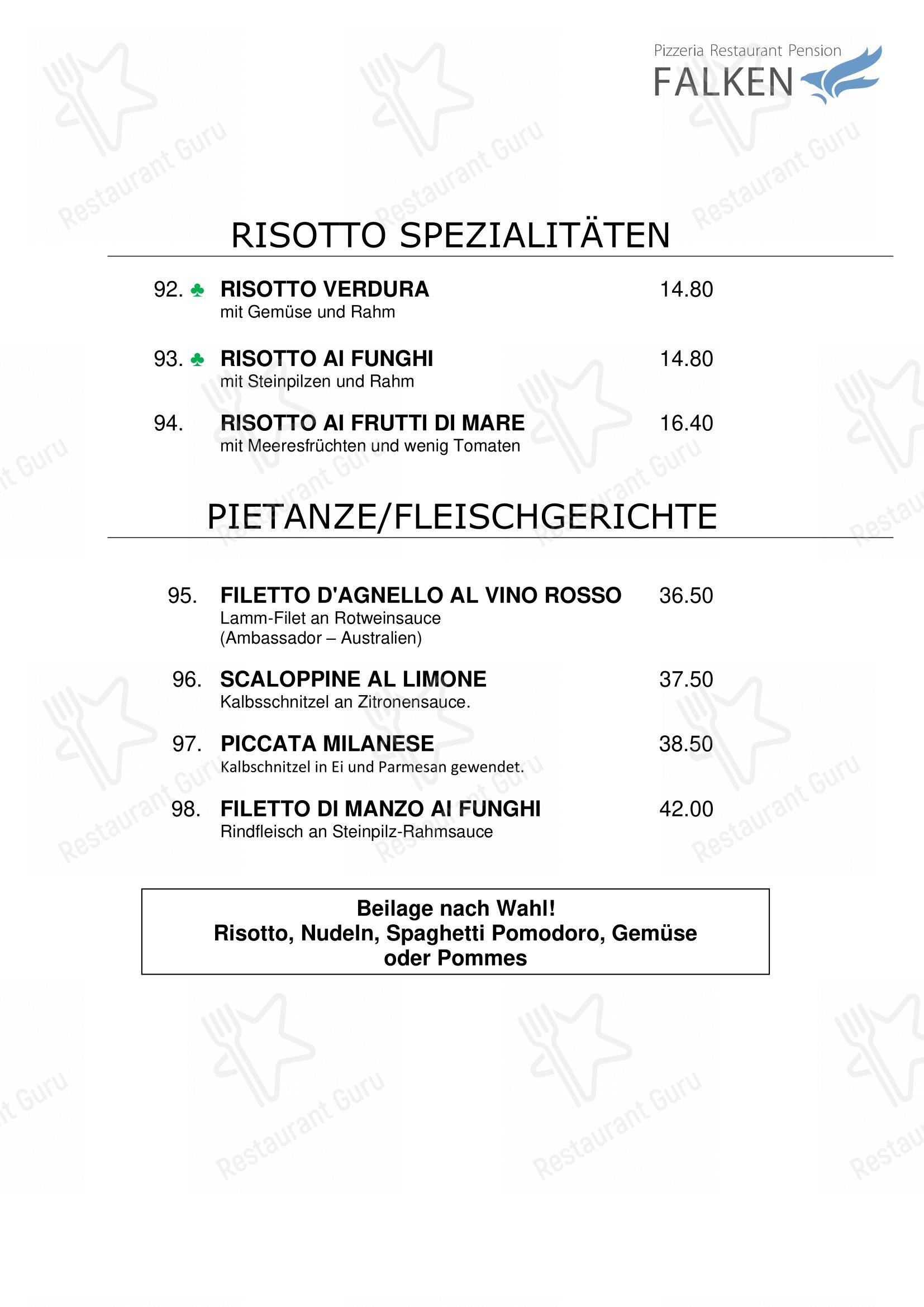 Menu bar per Falken, Pizzeria and Indian food ristorante