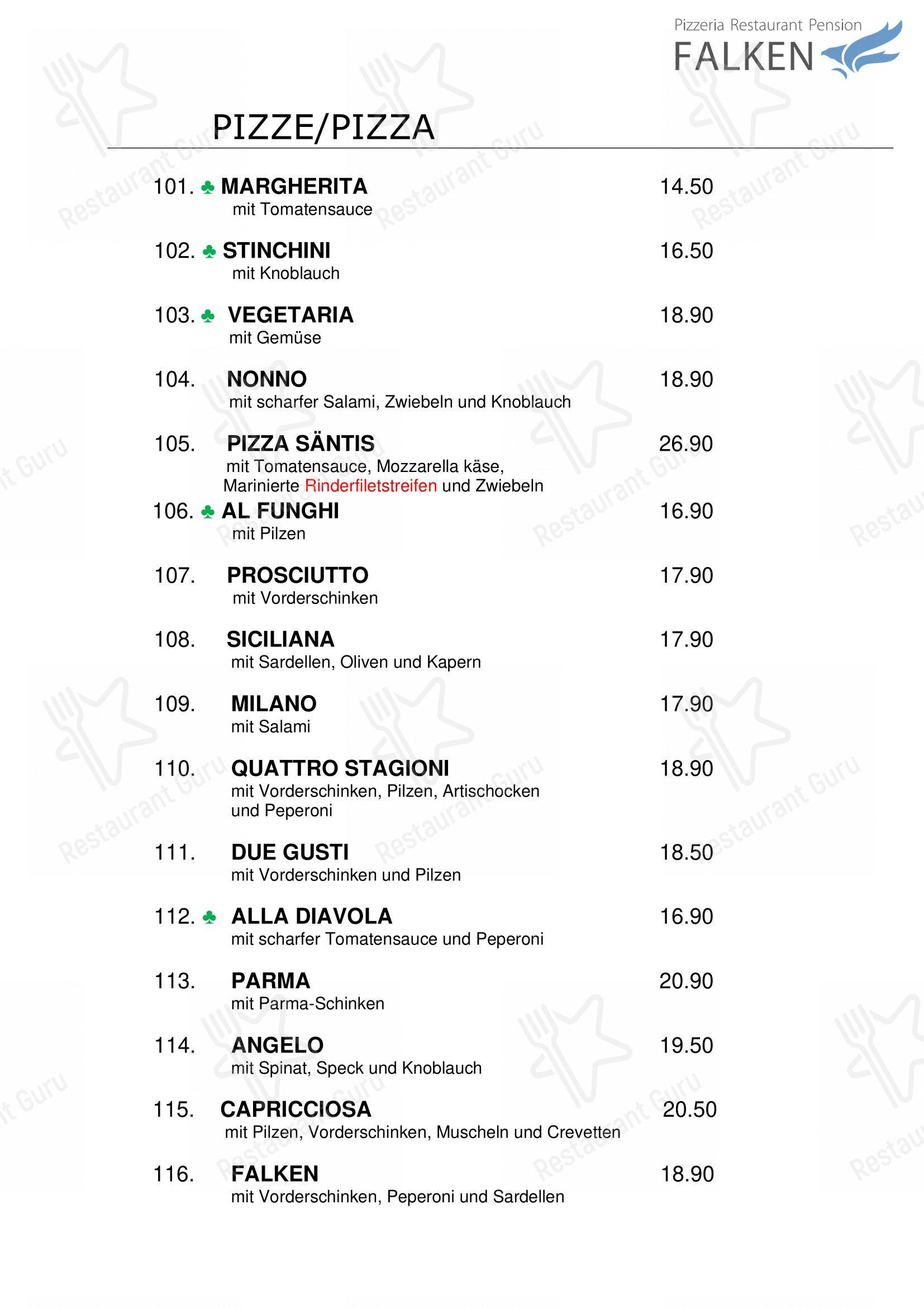 Menu per Falken, Pizzeria and Indian food ristorante