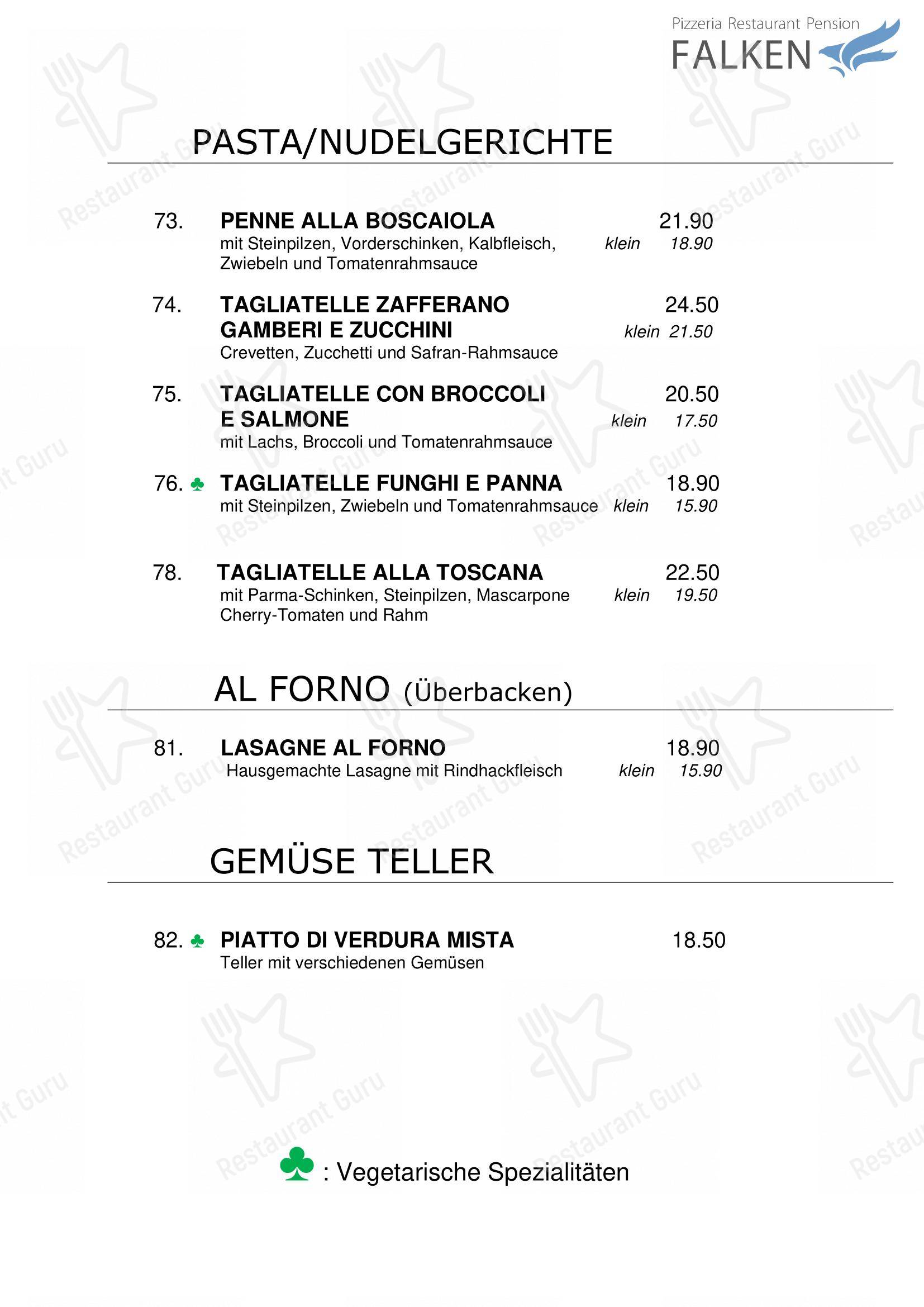 Menu per Falken, Pizzeria and Indian food in Gais