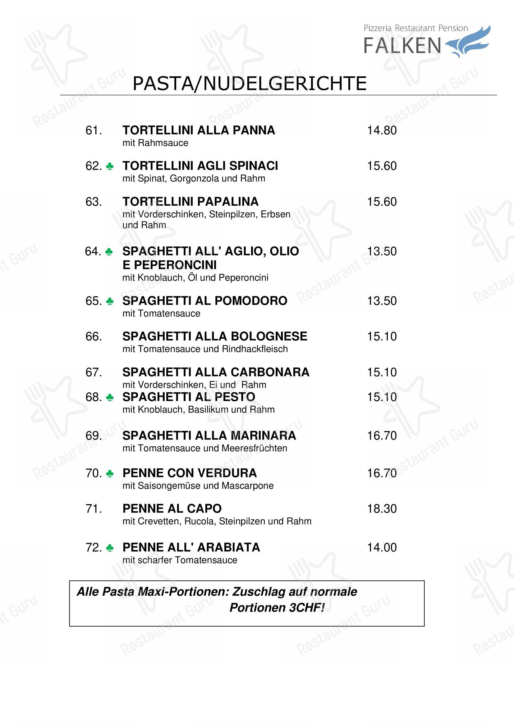 Menu bar per Falken, Pizzeria and Indian food ristorante