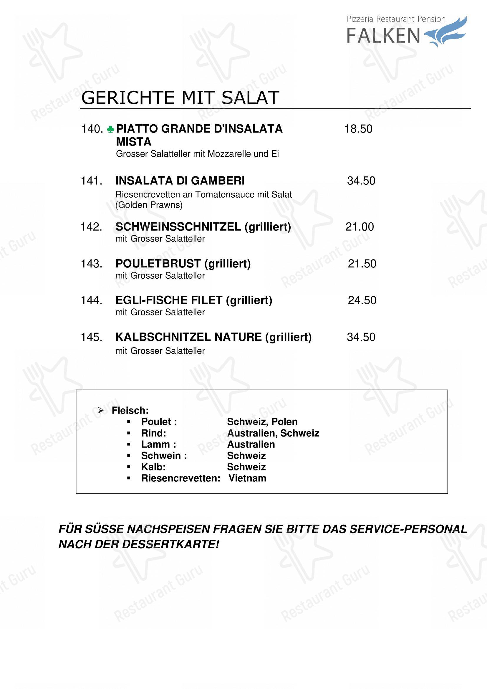 Menu di Falken, Pizzeria and Indian food - Menu