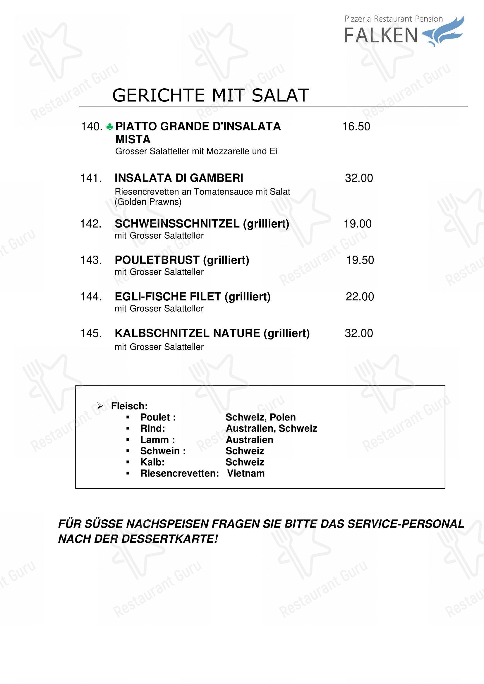Falken, Pizzeria and Indian food in Gais - Menu bar