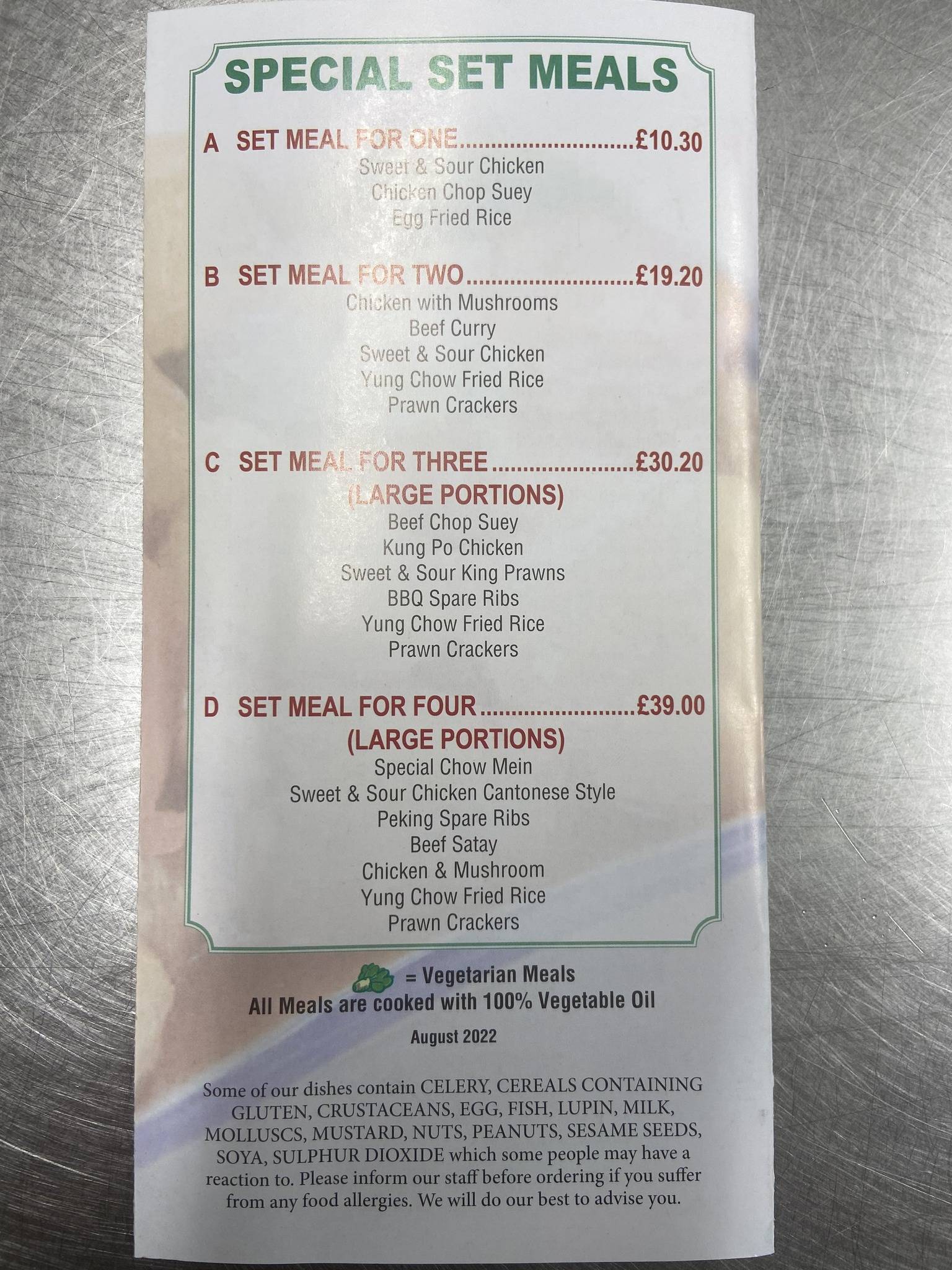Menu at Boultham Park Chinese Takeaway fast food, Lincoln