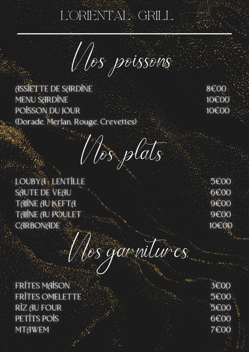 Menu de L'Oriental