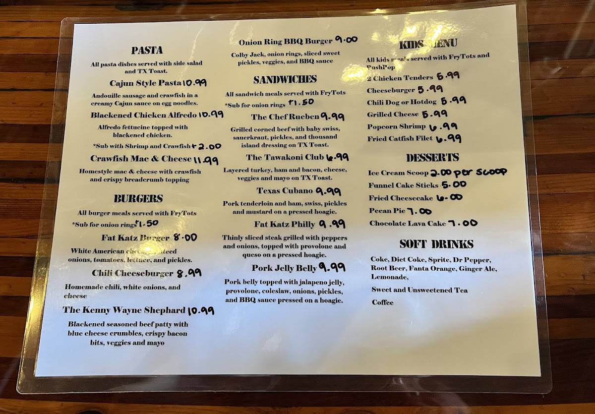 Menu at Fat Katz Bar and Grill, West Tawakoni