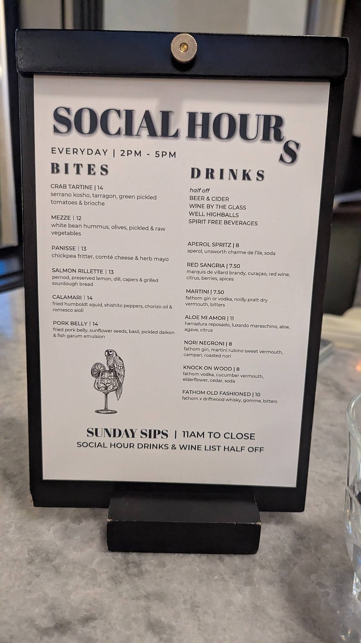 Menu de Fathom