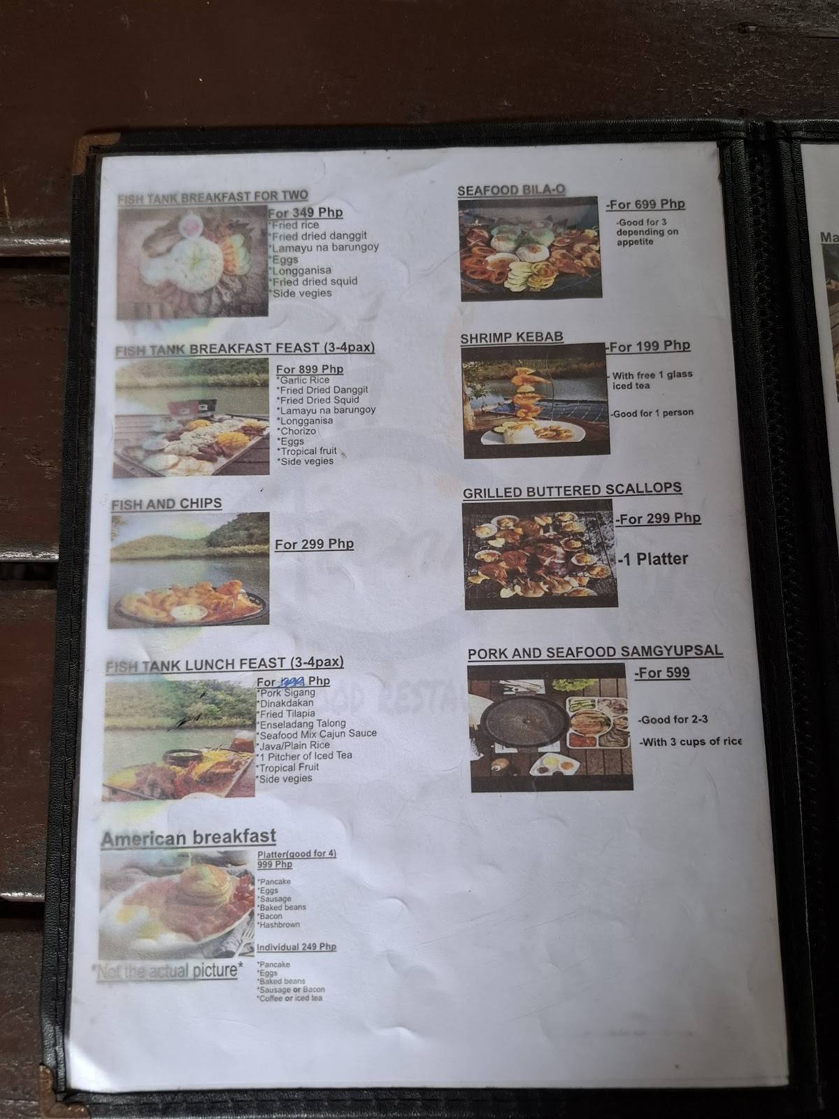 Menu at Fish Tank Seafood Restaurant, Sipalay