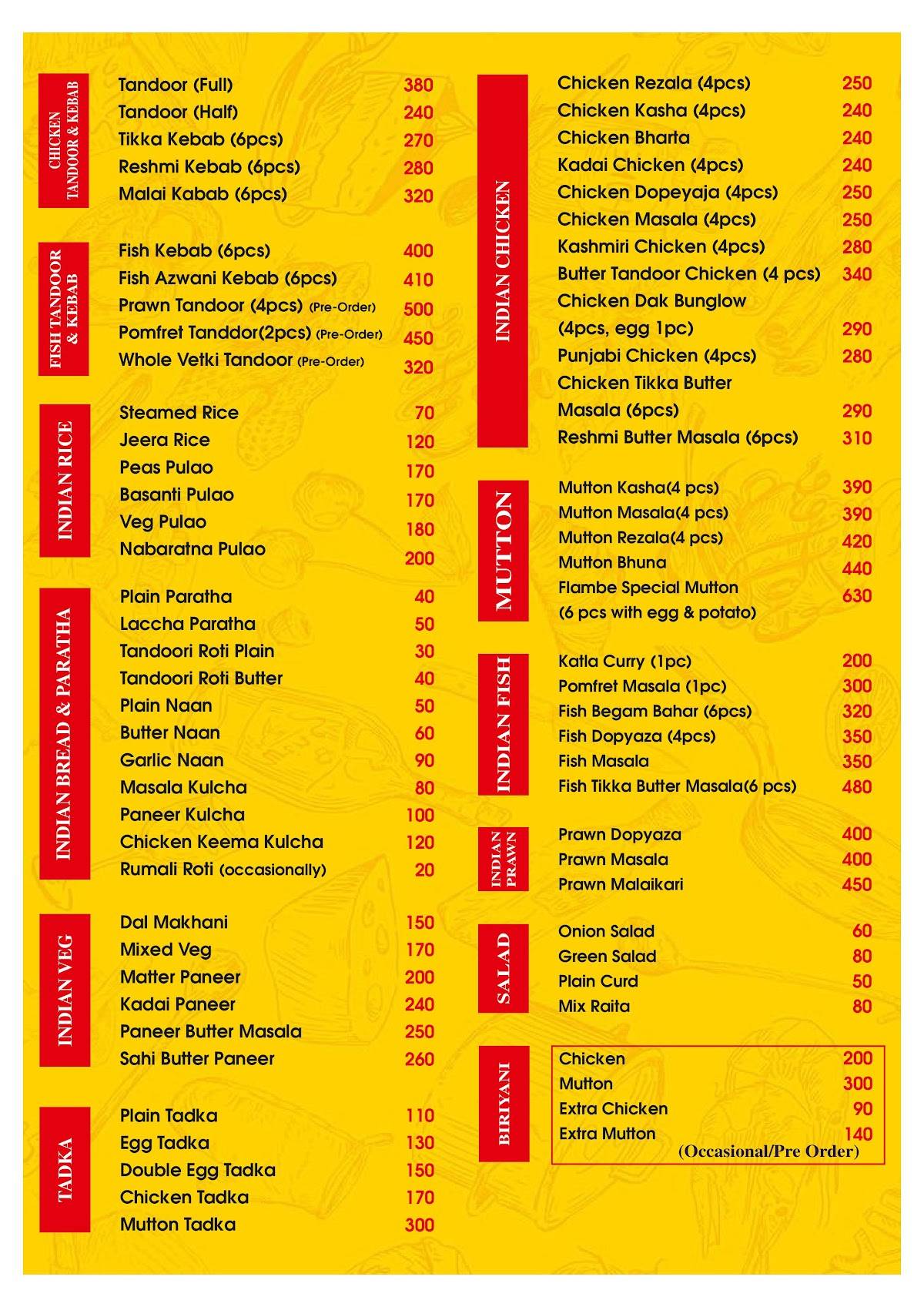 Flambe menu
