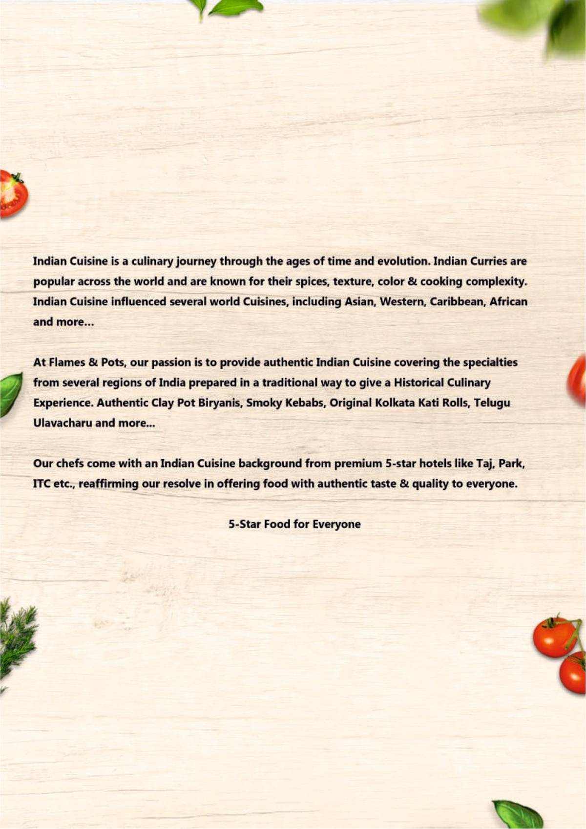 Flames and Pots menu