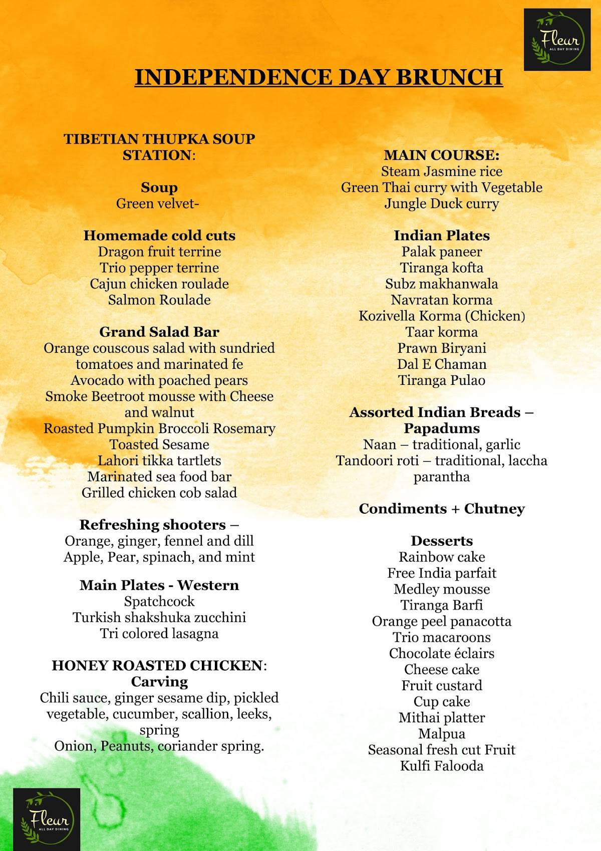 Fleur Restaurant - The Fern Hotel Goregaon menu
