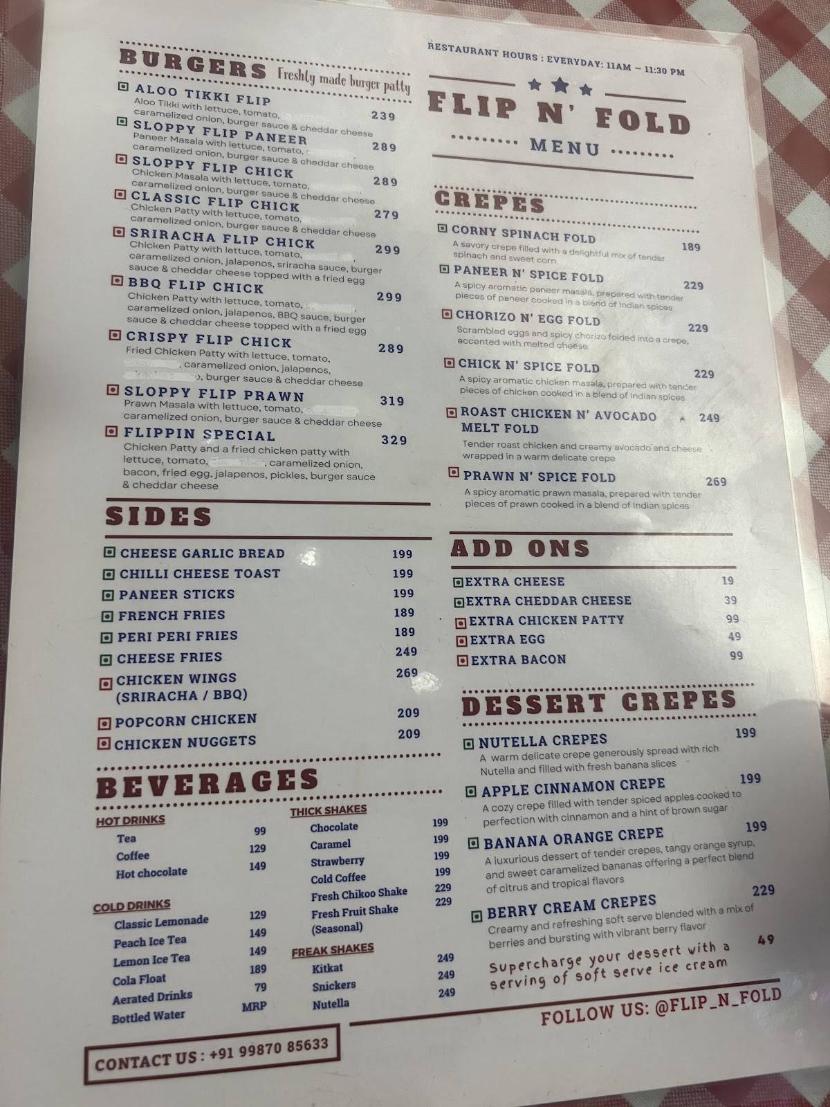 Flip N' Fold Best Burgers in Thane menu