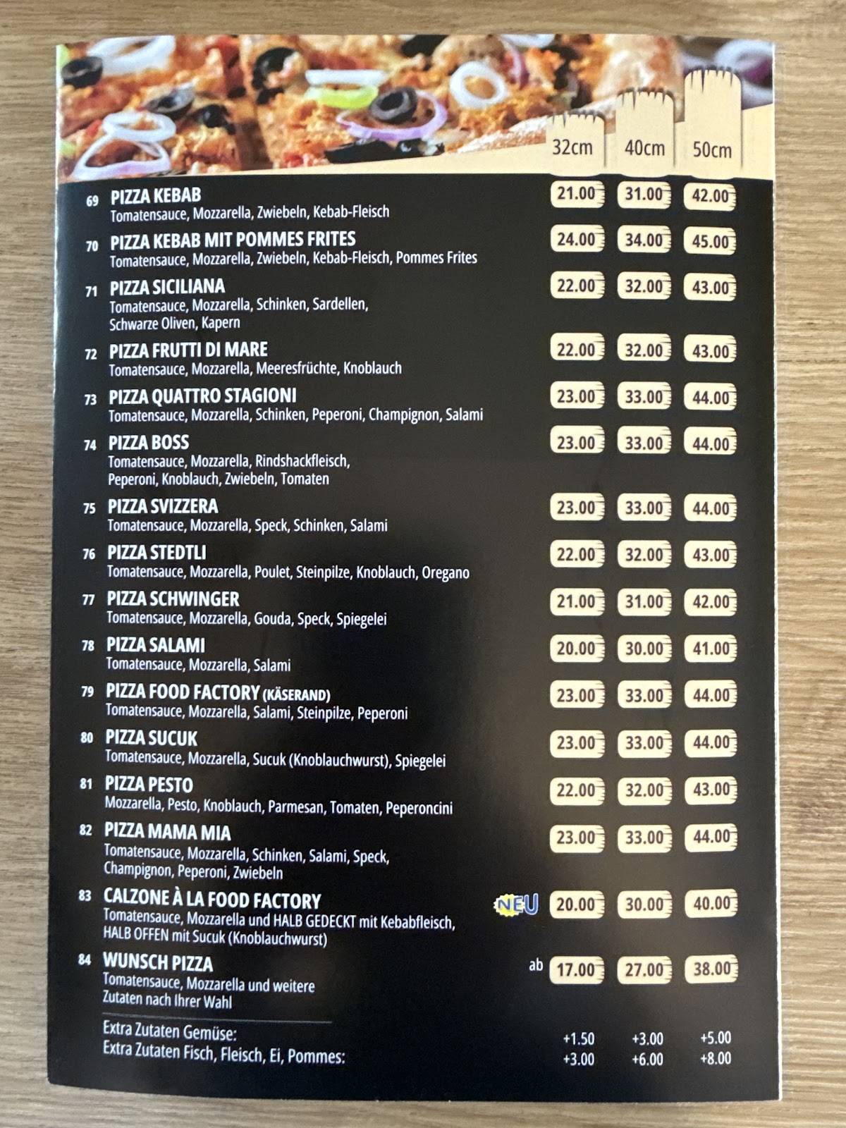 Menu di Food Factory Aarberg 