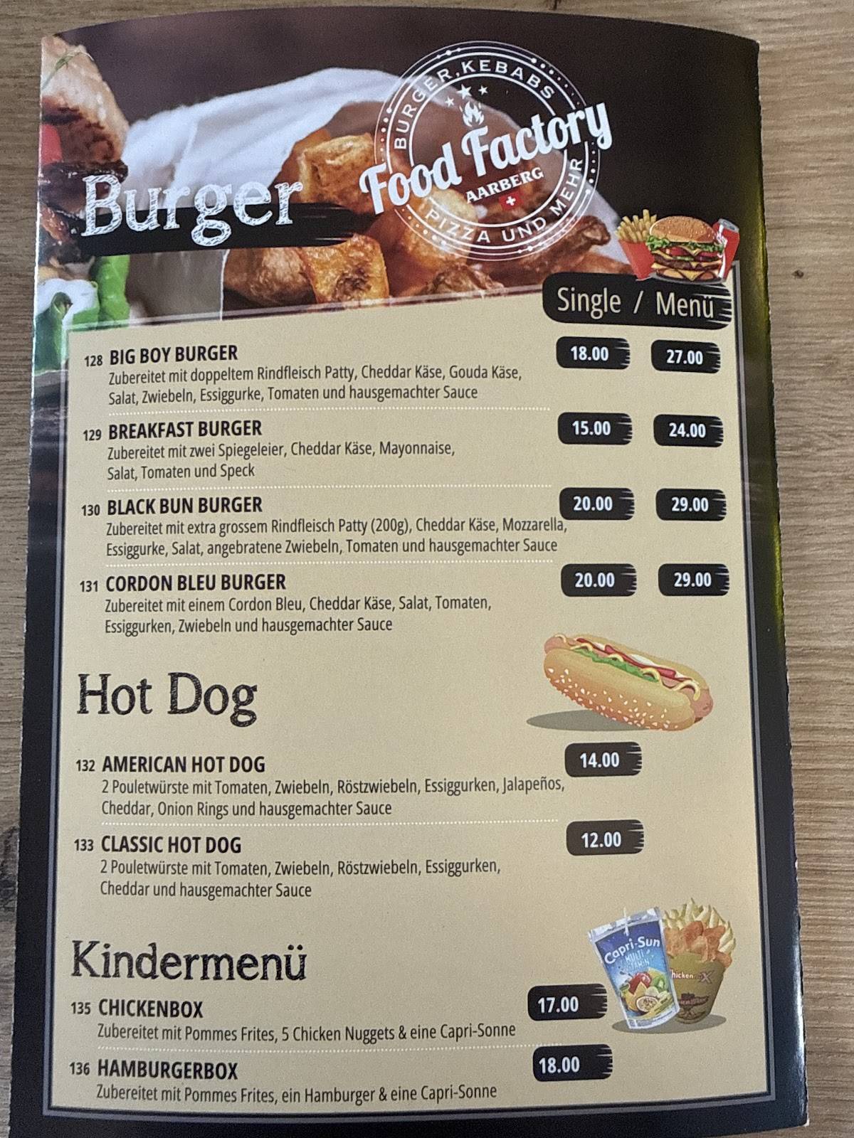Menu di Food Factory Aarberg 