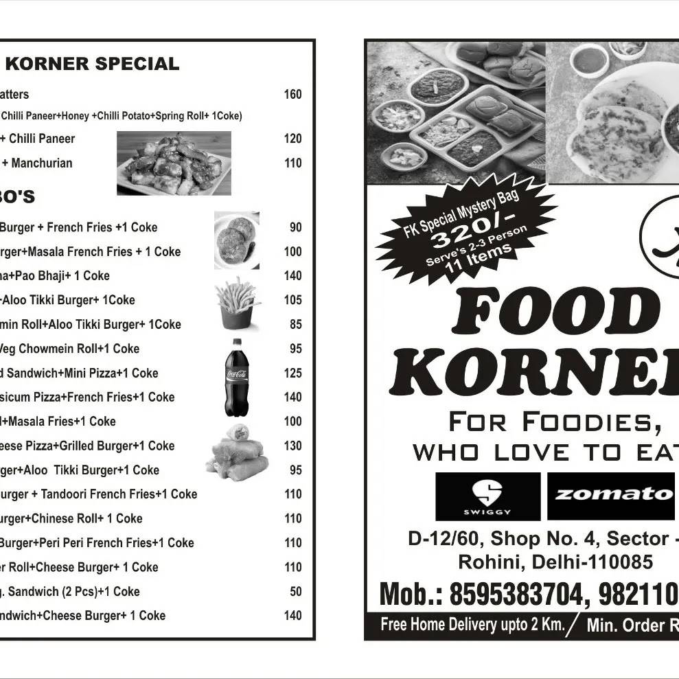 Food korner menu