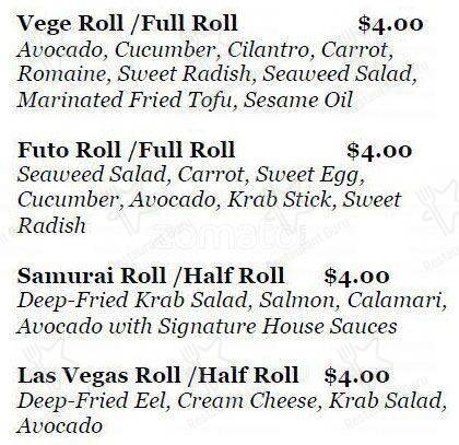 Forever Sushi menu