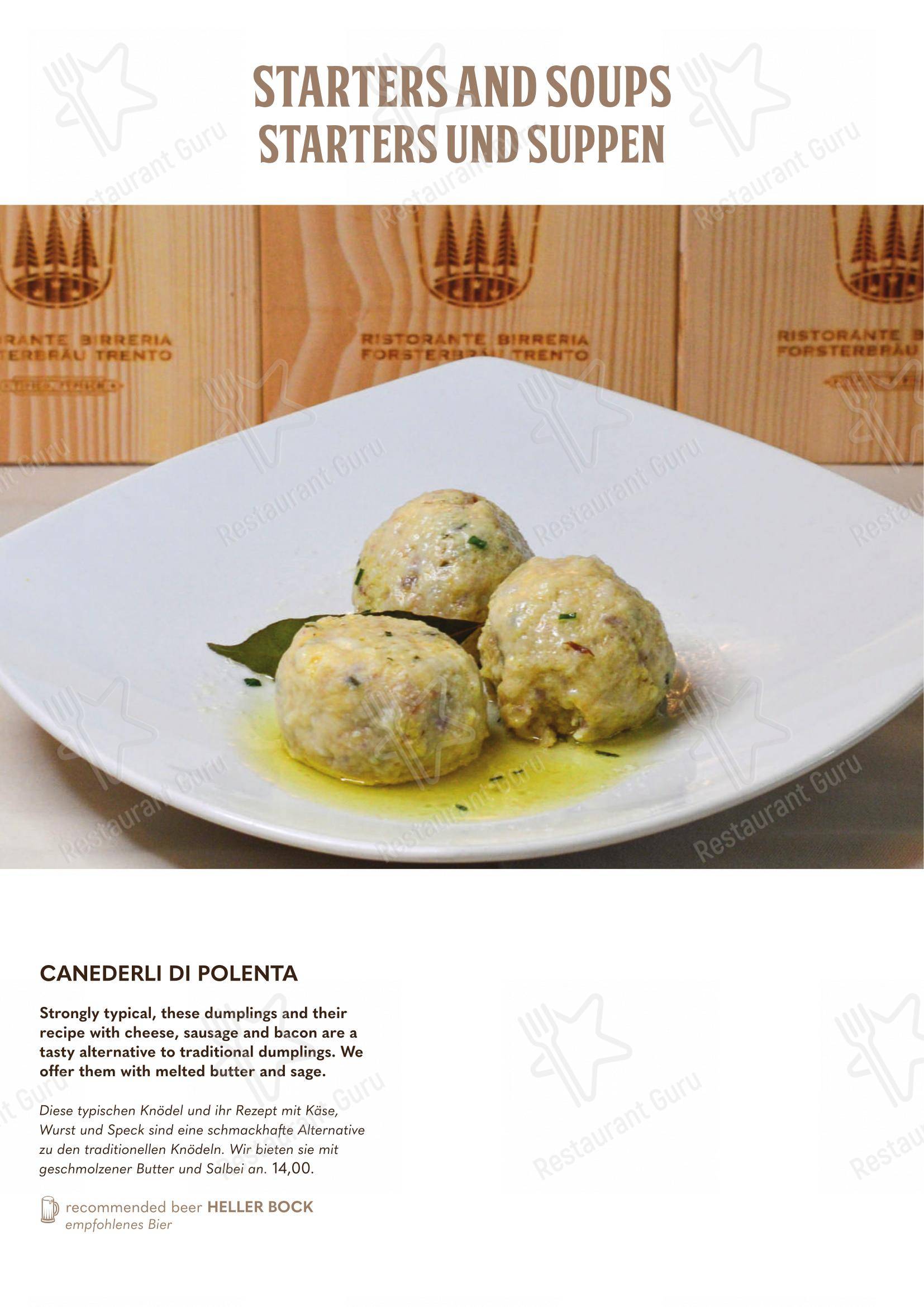 Menu di Forsterbräu Trento - Основное меню