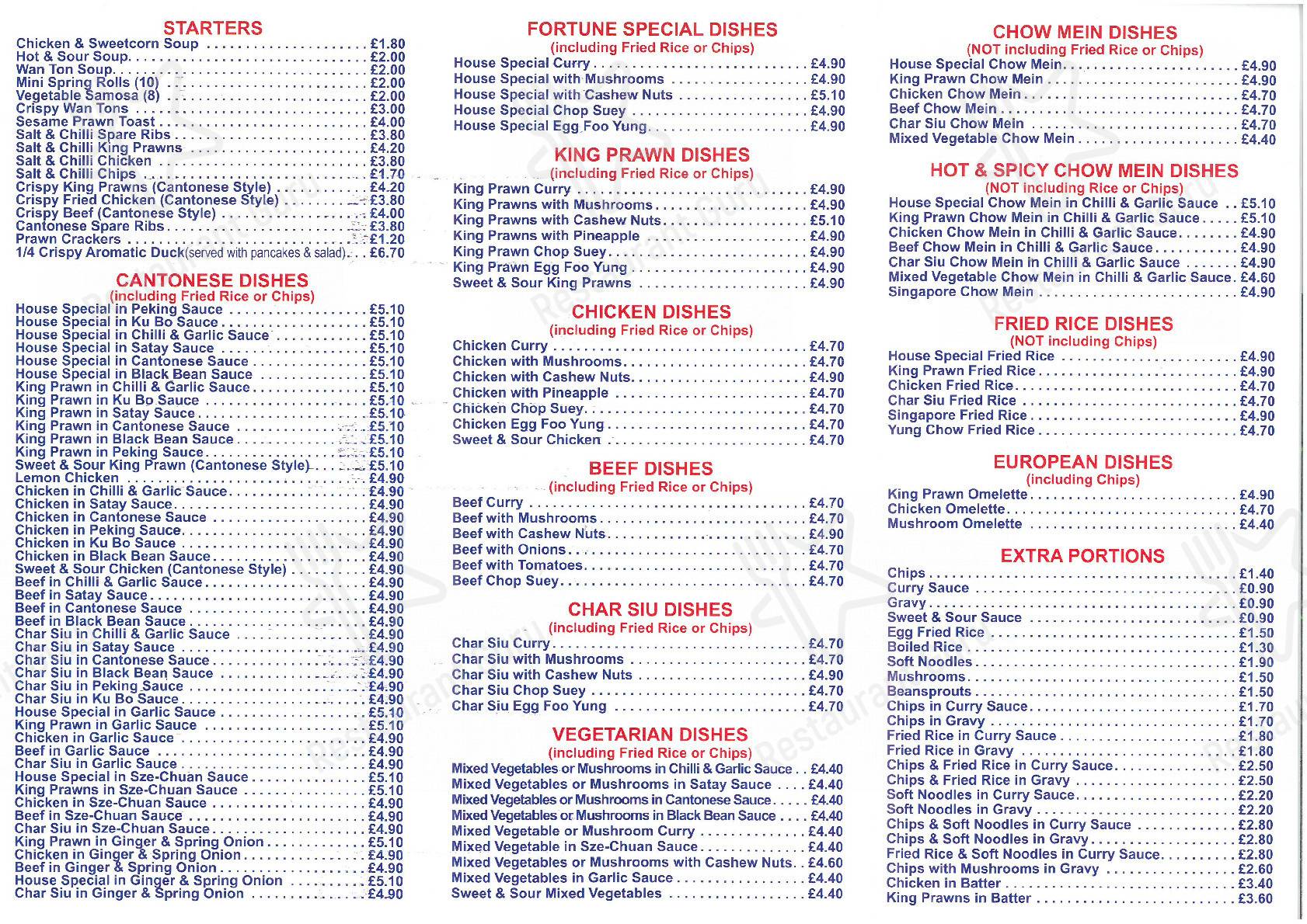 Menu at Fortune Cookies fast food, Morpeth