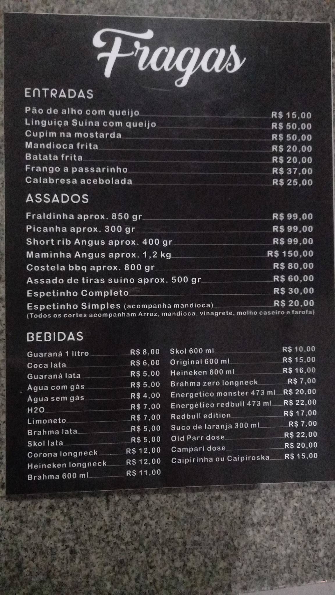 Fragas Grill cardápio