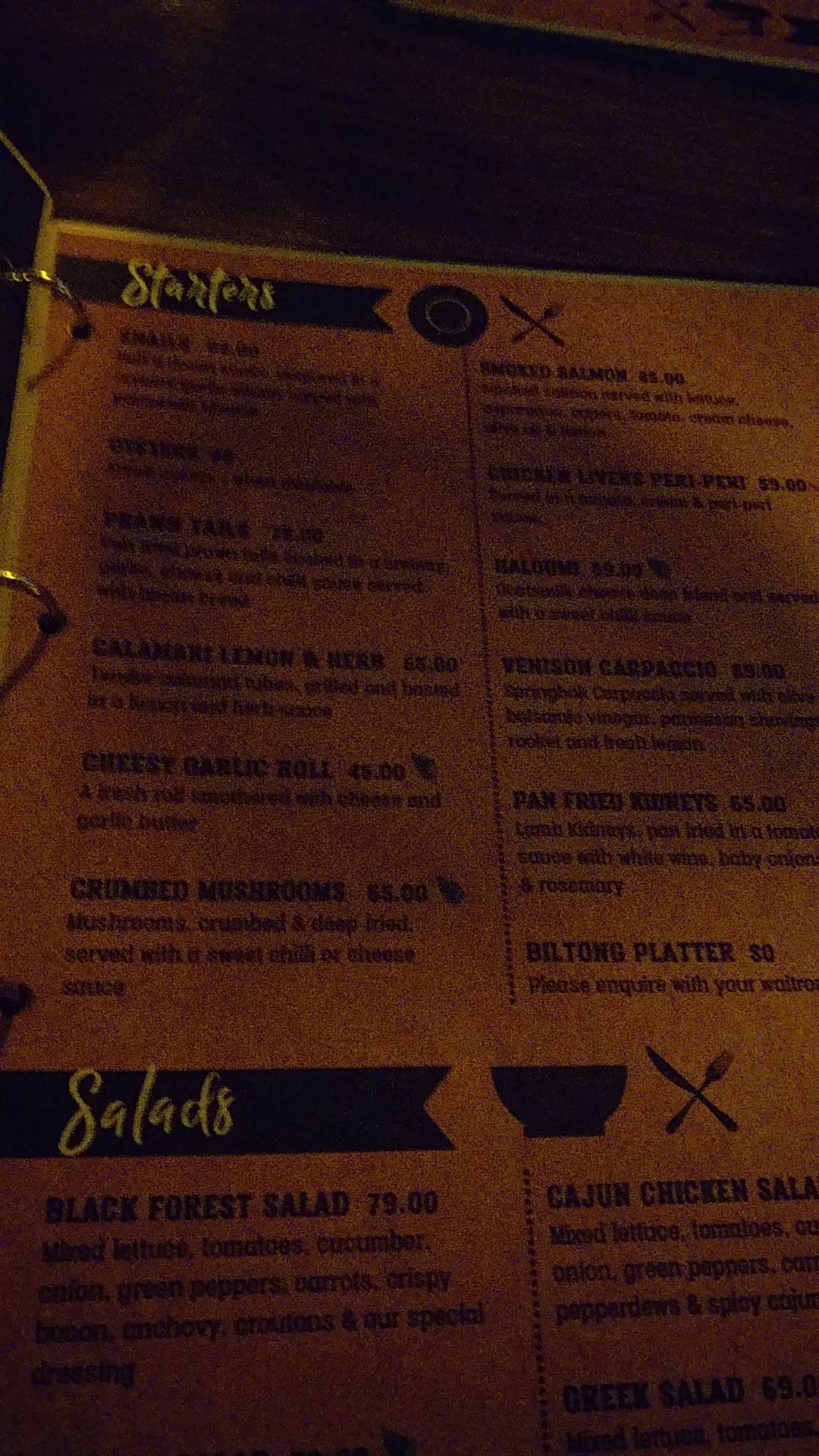 Menu at Franco’s restaurant, Vanderbijlpark, Frikkie Meyer Blvd
