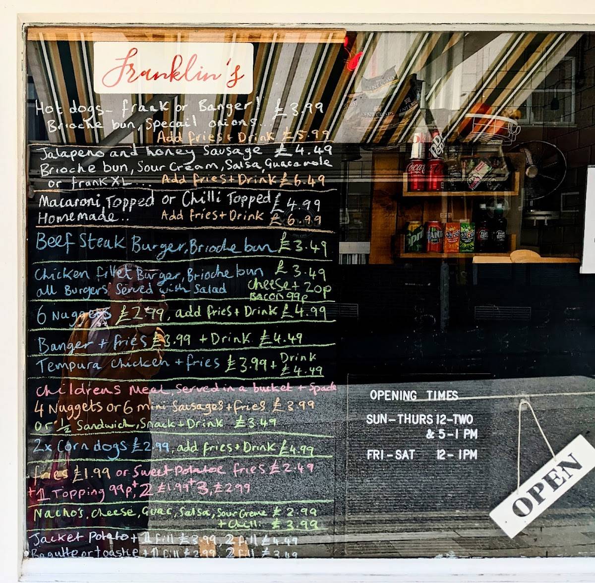 Menu at Franklins restaurant, Margate