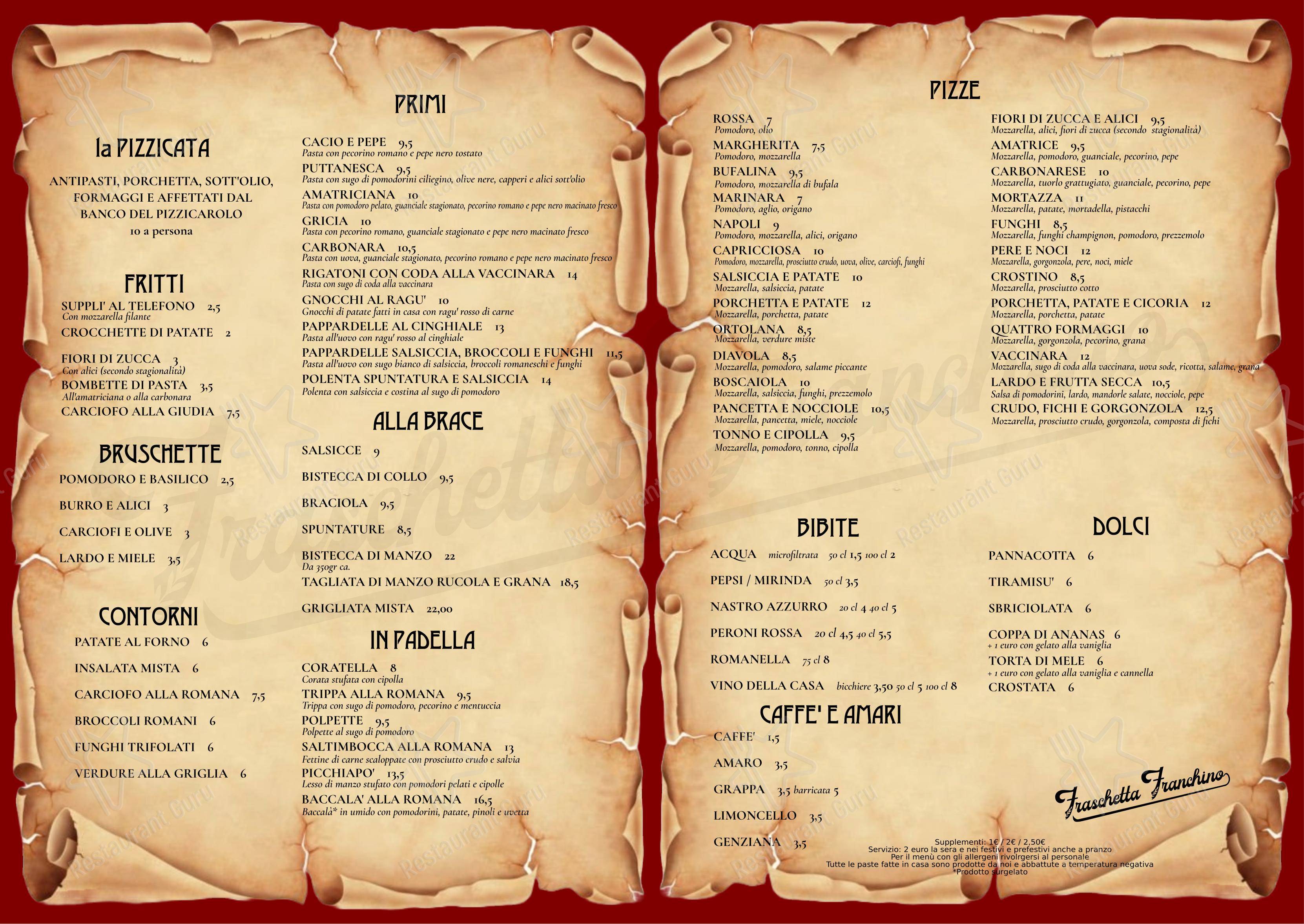 Menu per Fraschetta Franchino - Roma in Roma