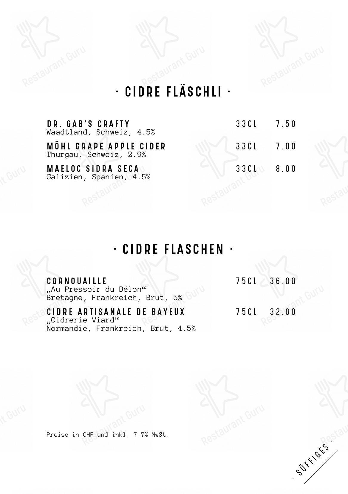 FREIBANK Speis & Trank in Berna - Menu