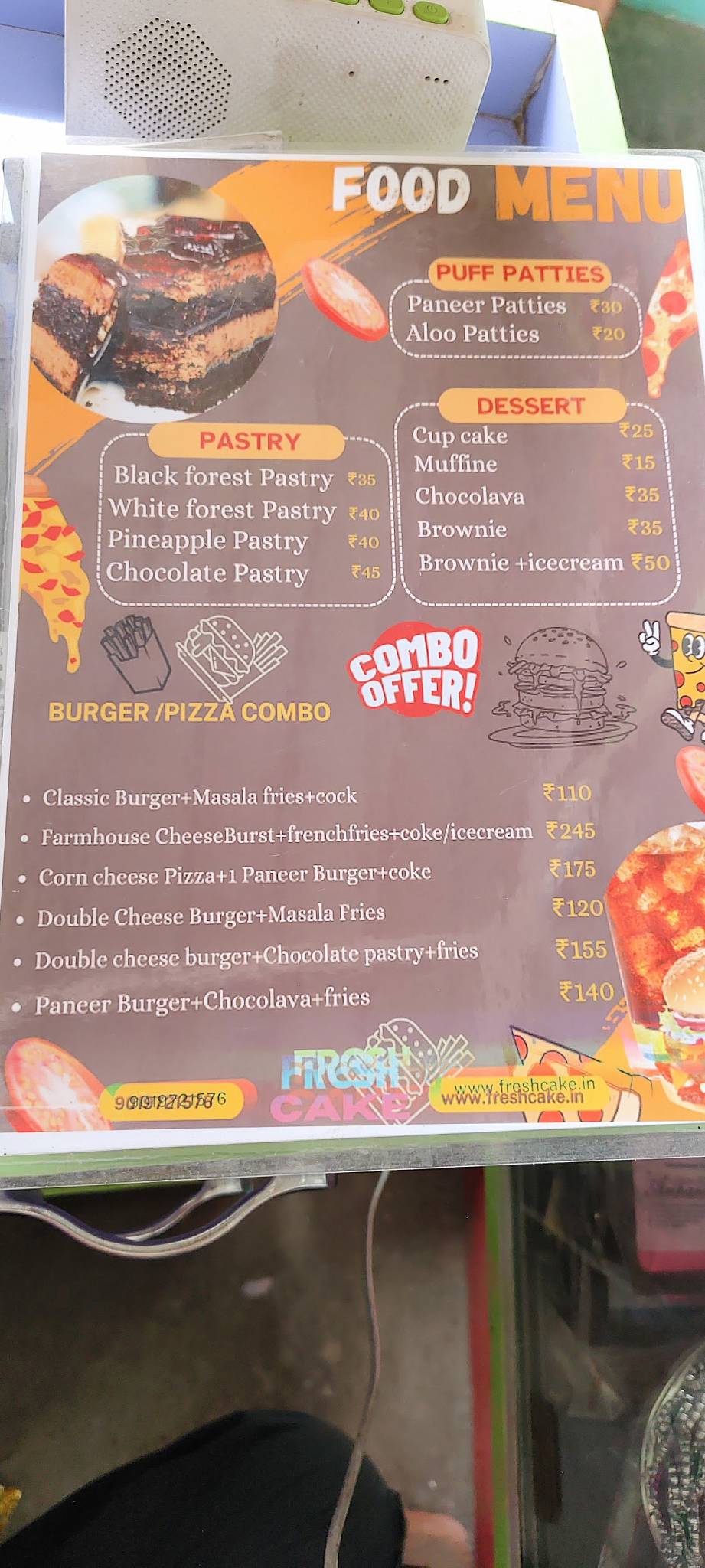 Fresh cake menu