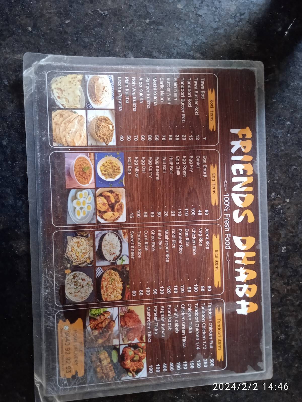 Friends Dhaba menu
