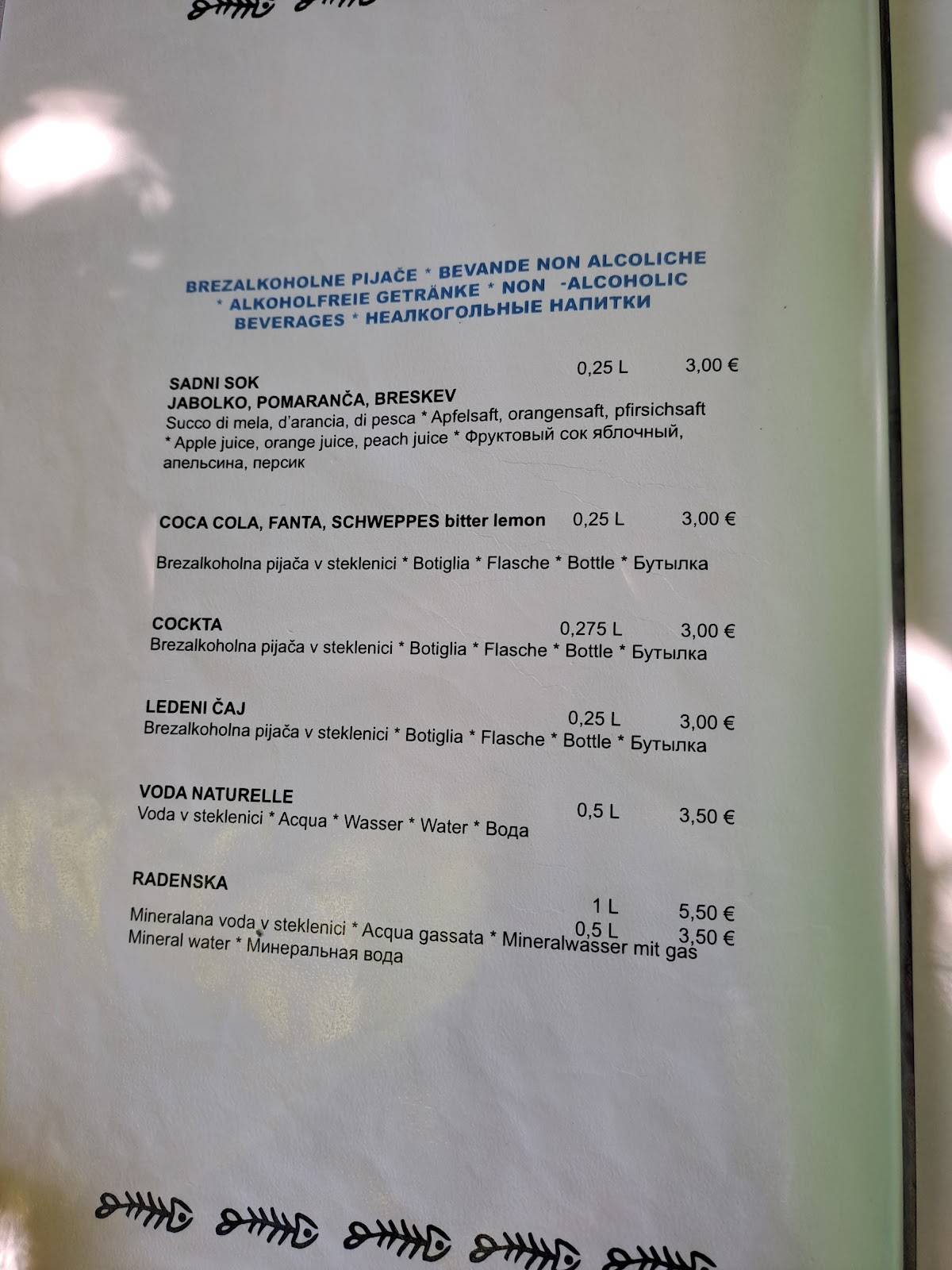 Menu di Fritolin, gostinstvo, d.o.o. 