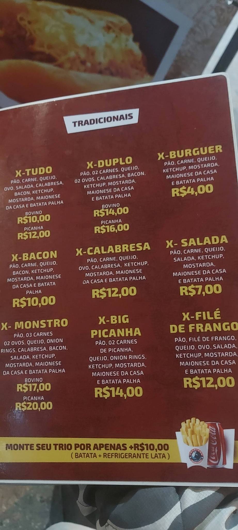 Fronteira Burguer cardápio