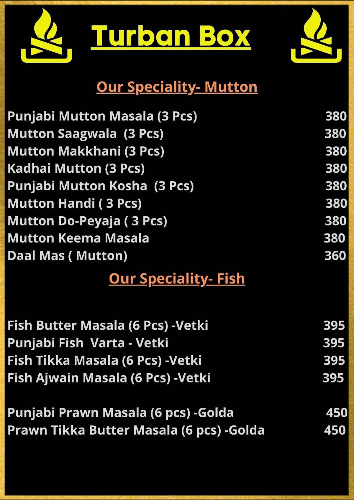 Turban Box menu