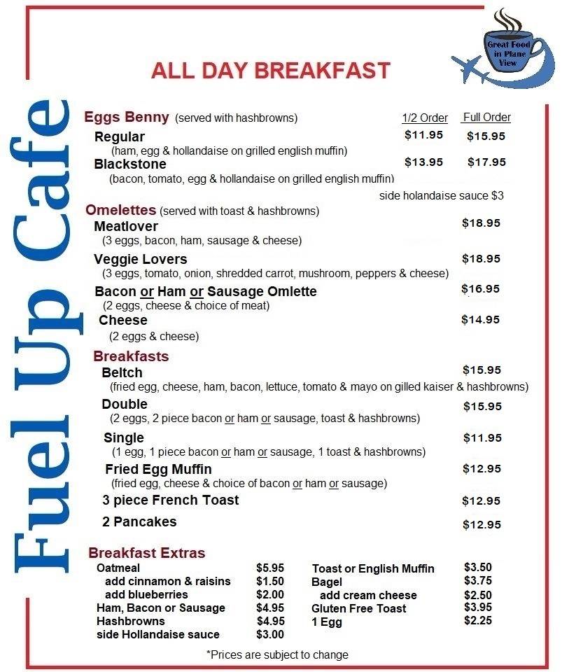 Menu at Fuel Up Cafe, Campbell River
