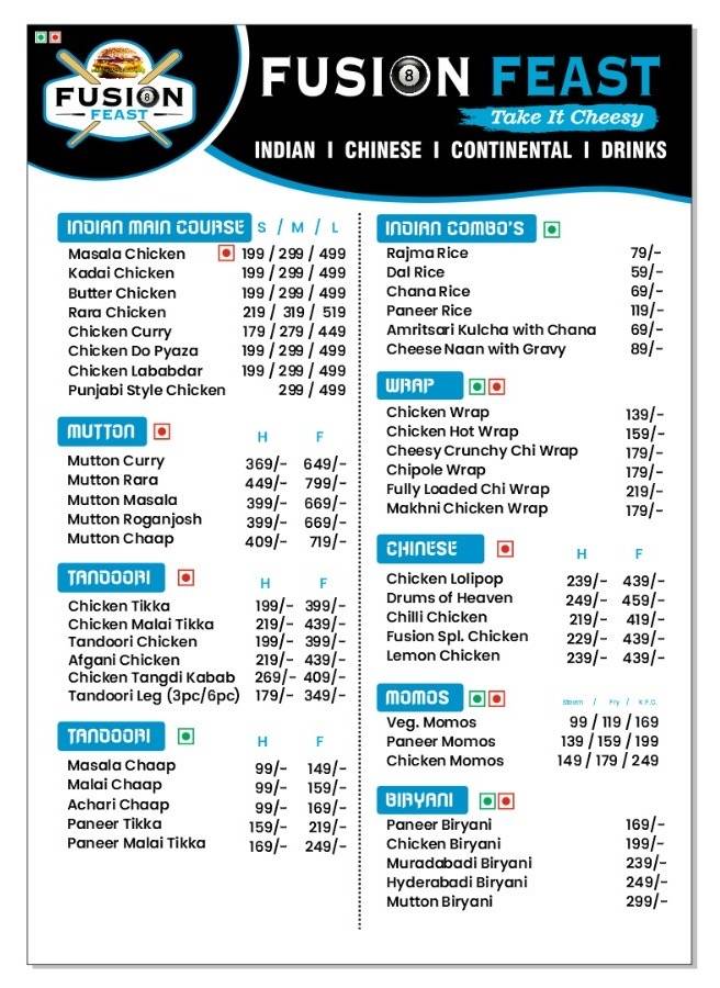 Fusion Feast menu