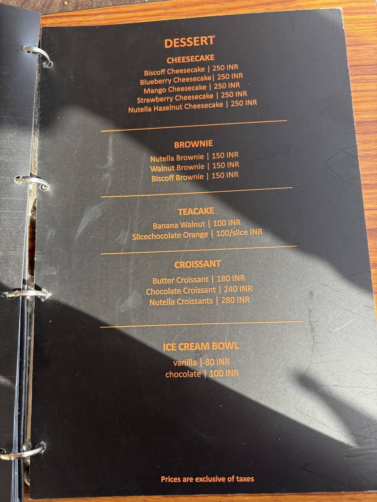 GARH the rooftop cafe menu