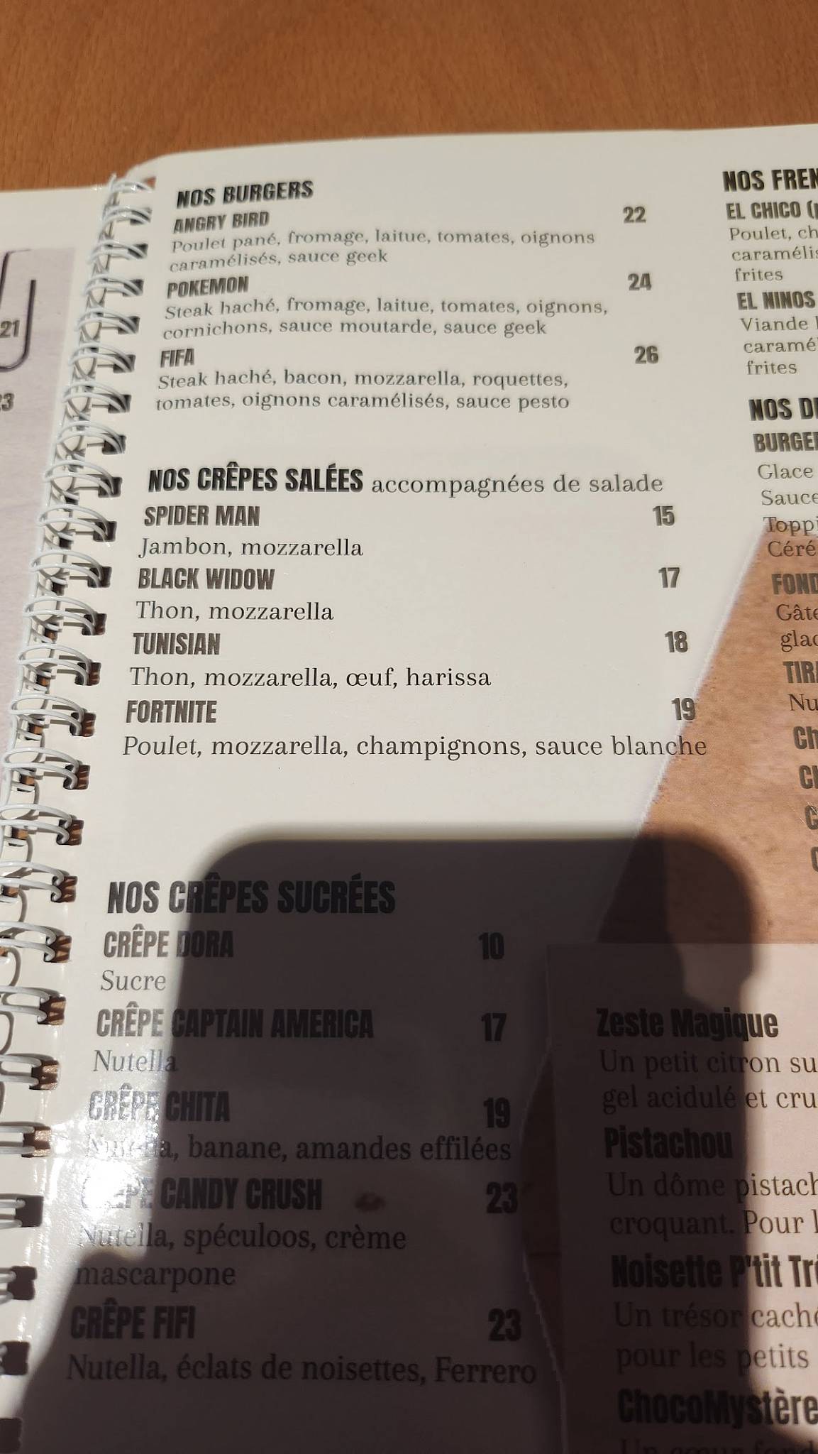 Menu de GEEK Gammarth