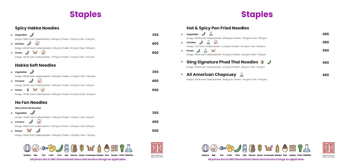 GING menu