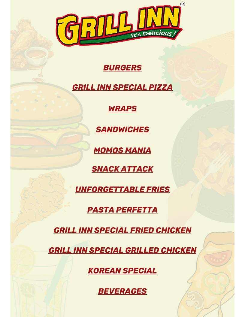 GRILL INN menu