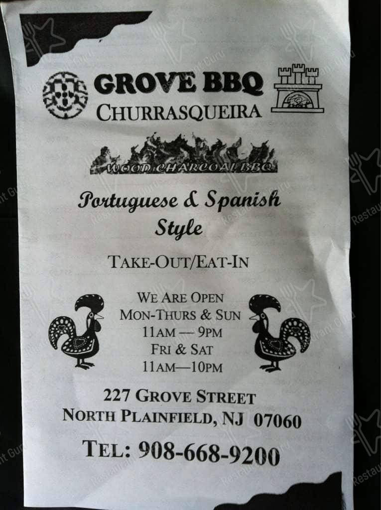 Menu at Grove BBQ, North Plainfield, 227 Grove St