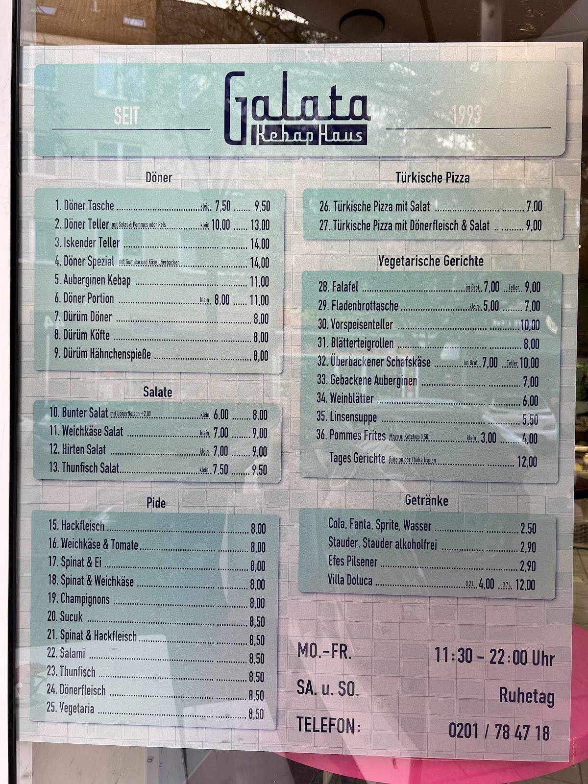 Menu de Galata Kebap